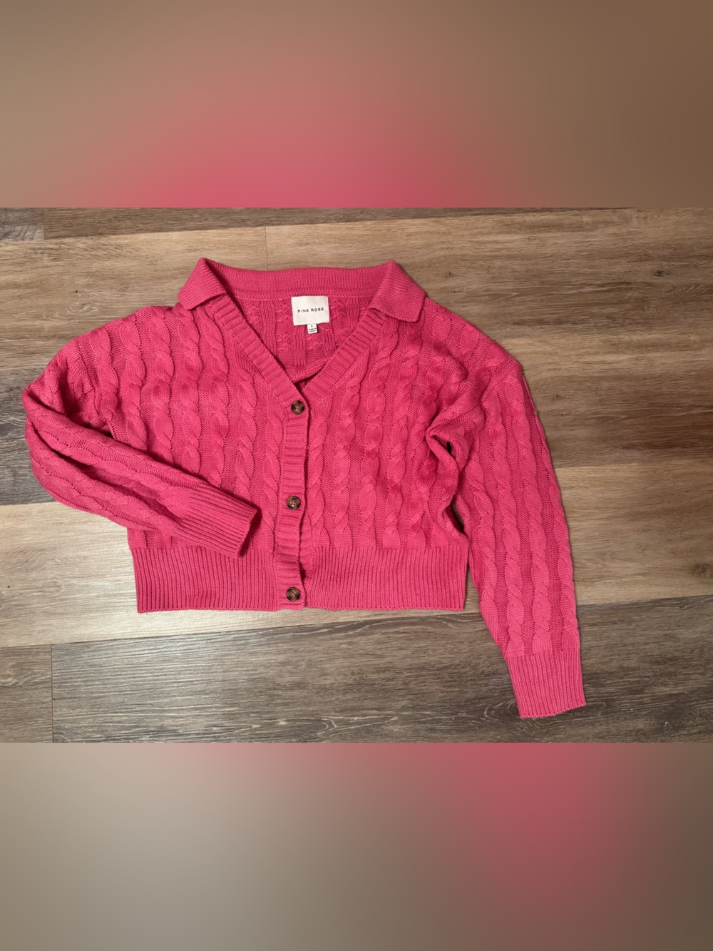 Pink Cable-Knit Button Front Sweater Cardigan - pink rose